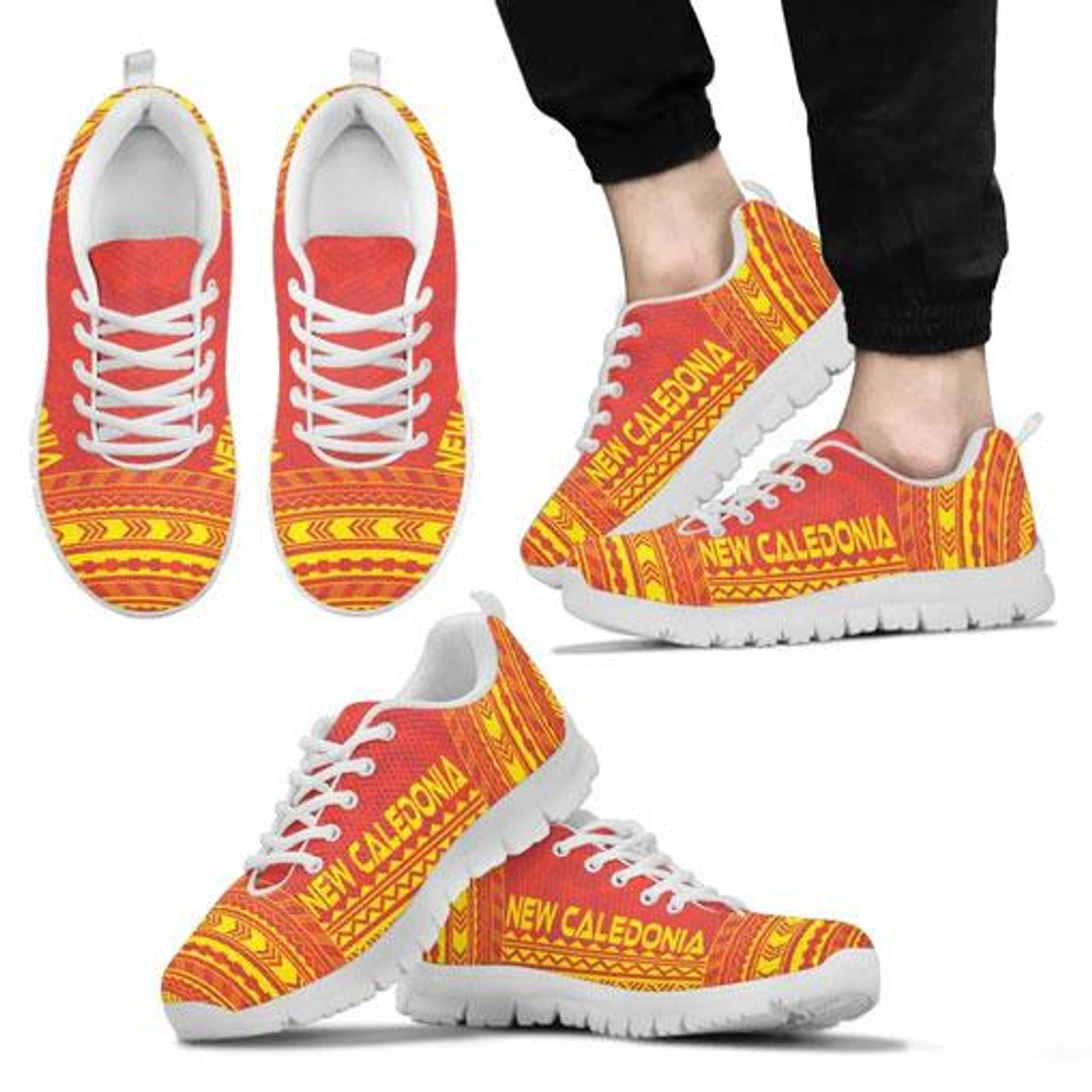 New Caledonia Sneakers - New Caledonia Polynesian Chief Tattoo Red Yellowish Version 1