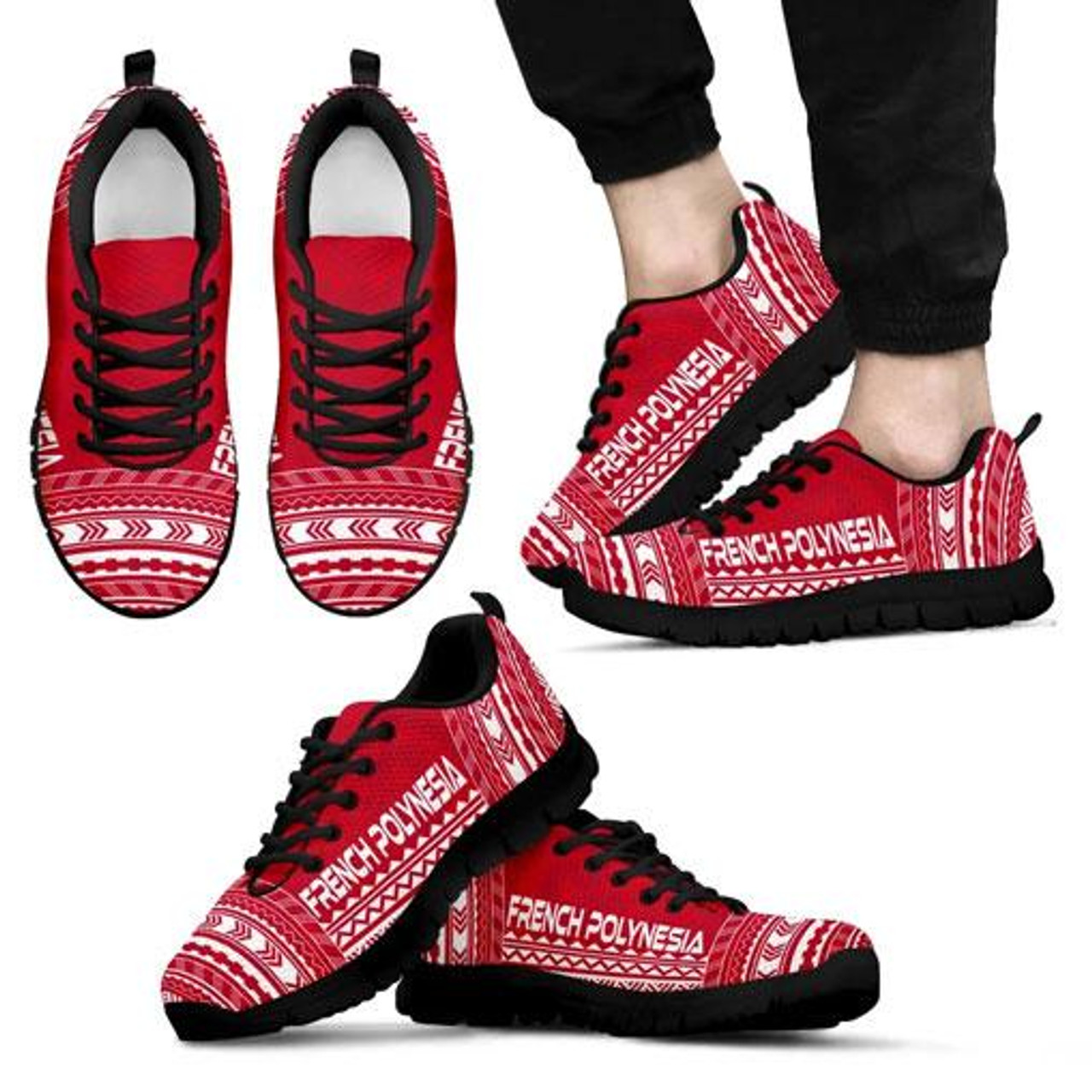 French Polynesia Sneakers - French Polynesian Chief Tattoo Red Version 2