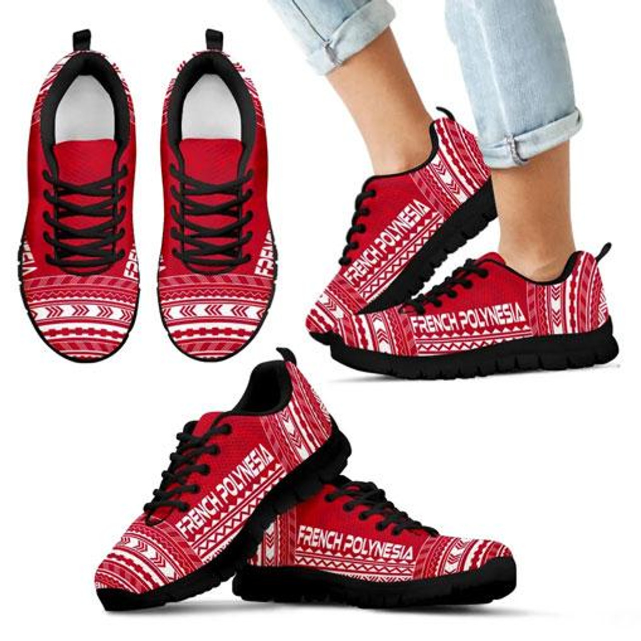 French Polynesia Sneakers - French Polynesian Chief Tattoo Red Version 6