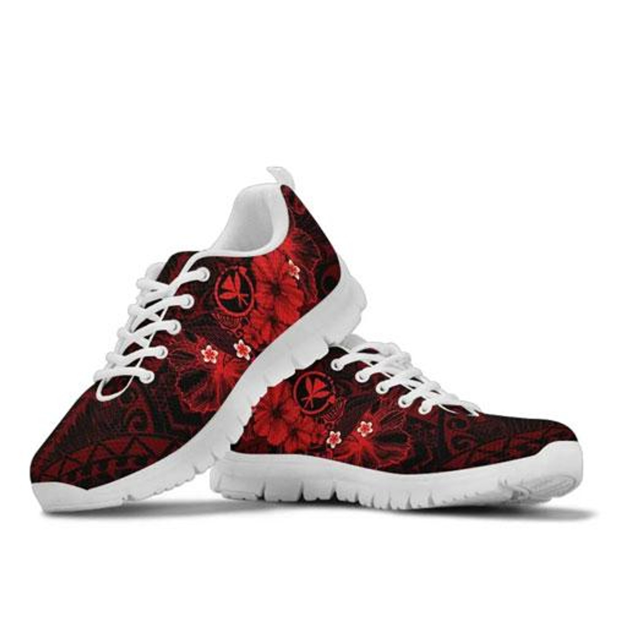 Polynesian Hawaii  Kanaka Maoli Sneakers - Humpback Whale with Hibiscus (Red) 7