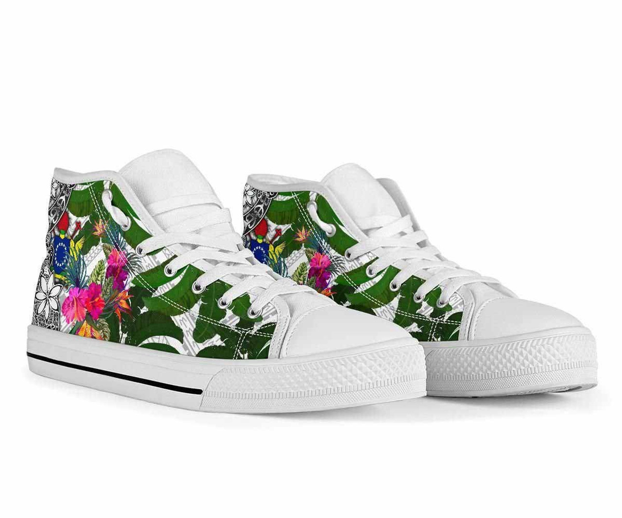 Cook Islands High Top Shoes White - Turtle Plumeria Banana Leaf 7