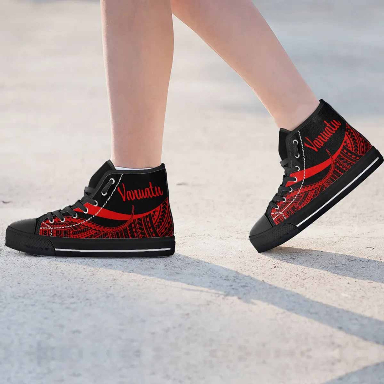 Vanuatu High Top Shoes Red - Polynesian Tentacle Tribal Pattern 2