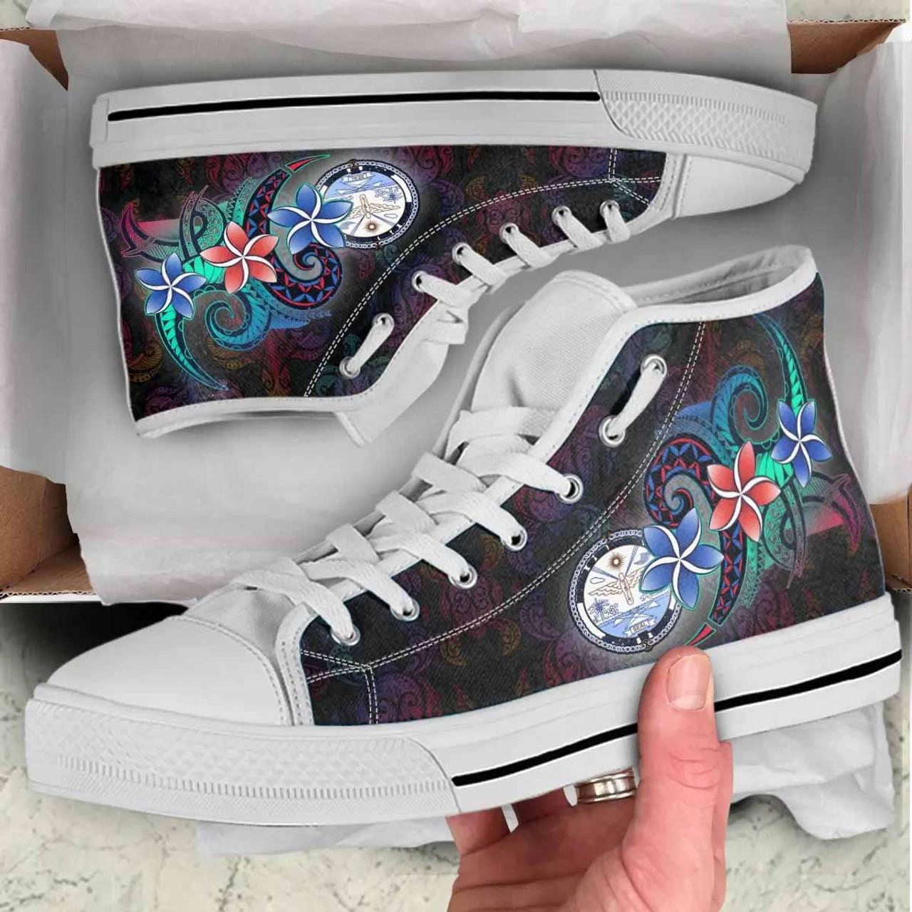 Marshall Islands High Top Shoes - Plumeria Flowers Style 7