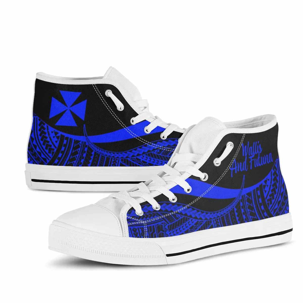 Wallis And Futuna High Top Shoes Blue - Polynesian Tentacle Tribal Pattern 8