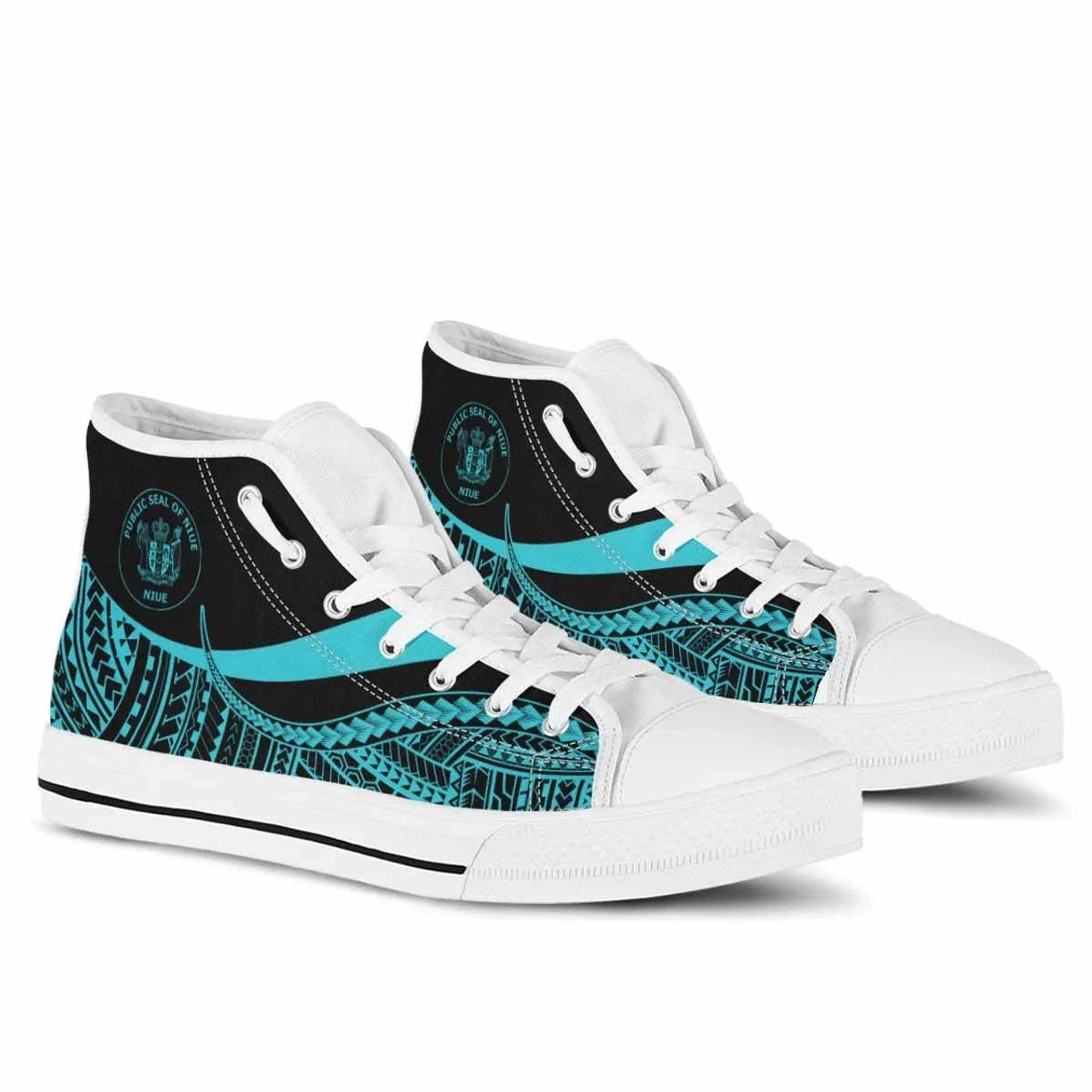 Niue High Top Shoes Turquoise - Polynesian Tentacle Tribal Pattern 6