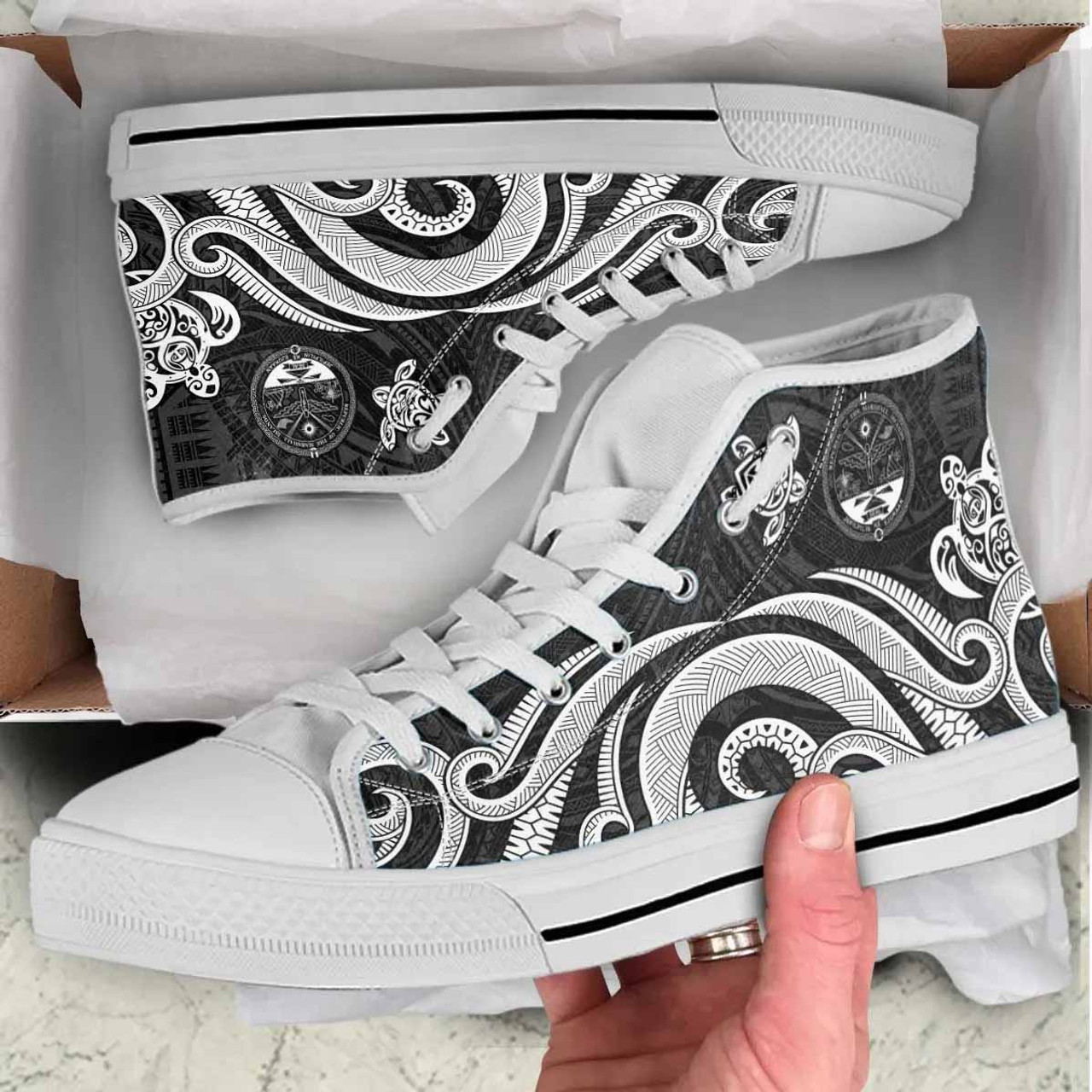 Marshall Islands High Top Shoes - White Tentacle Turtle Crest  7