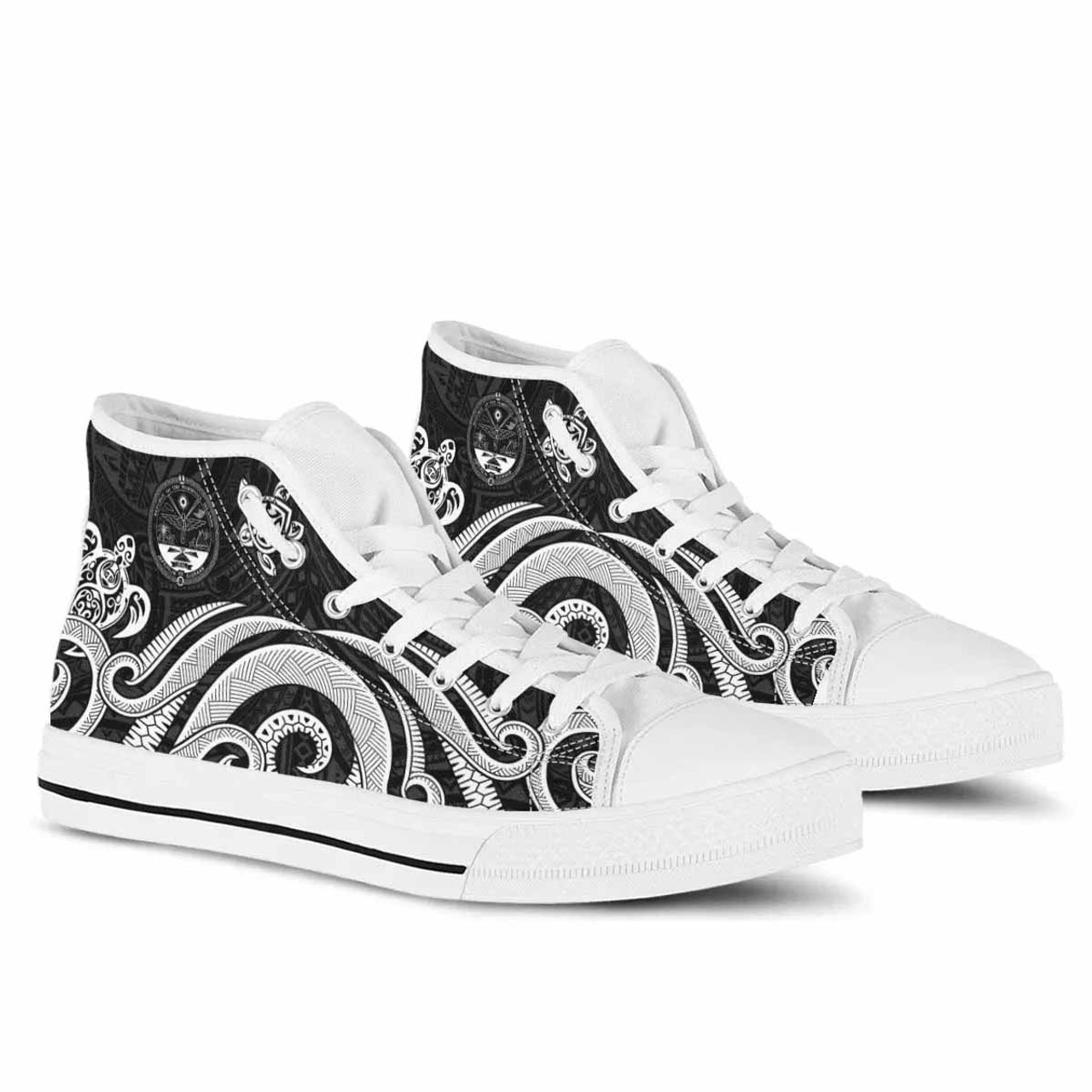 Marshall Islands High Top Shoes - White Tentacle Turtle Crest  8
