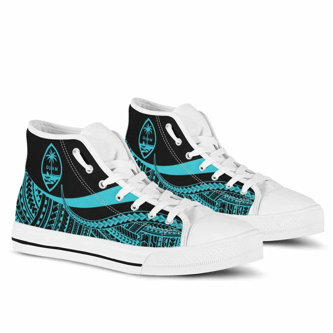 Guam High Top Shoes Turquoise - Polynesian Tentacle Tribal Pattern 6
