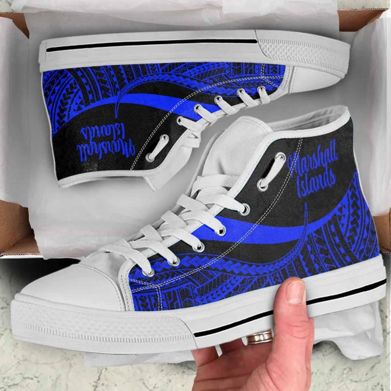 Marshall Islands High Top Shoes Blue - Polynesian Tentacle Tribal Pattern Crest 5