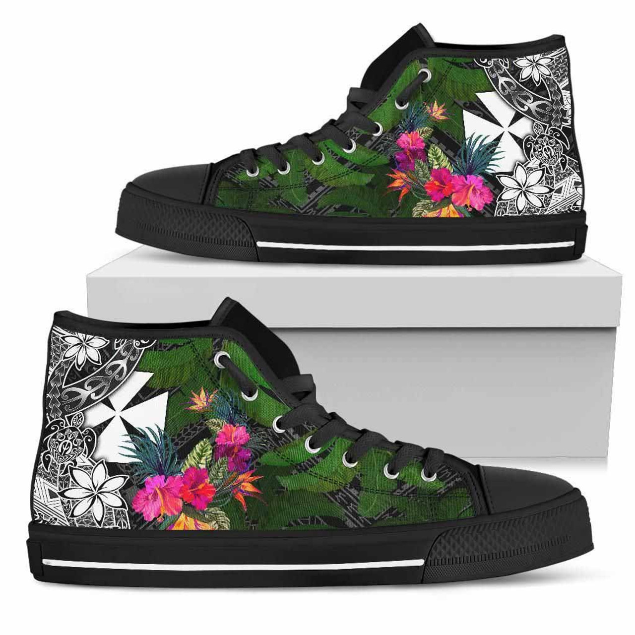 Wallis and Futuna High Top Shoes - Turtle Plumeria Banana Leaf 1