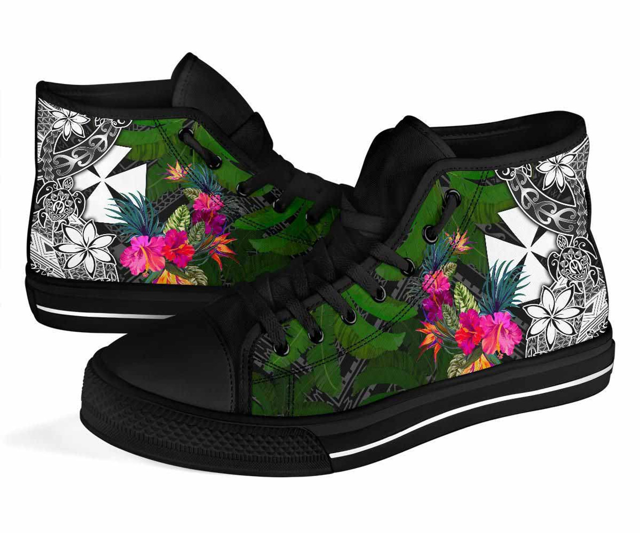 Wallis and Futuna High Top Shoes - Turtle Plumeria Banana Leaf 3