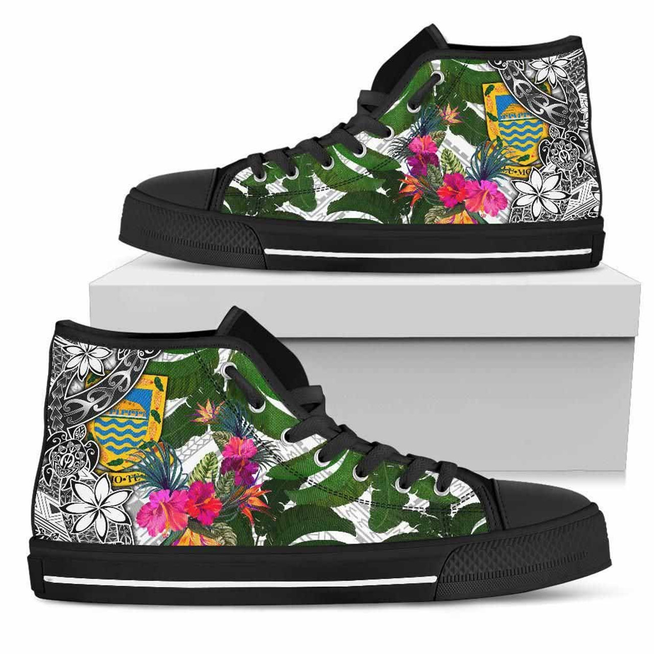 Tuvalu High Top Shoes White - Turtle Plumeria Banana Leaf 1