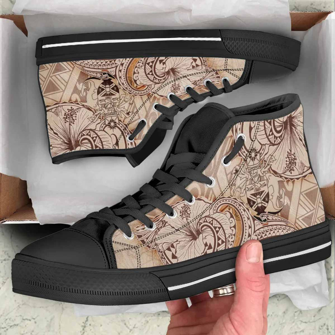 Solomon Islands High Top Shoes - Hibiscus Flowers Vintage Style 9