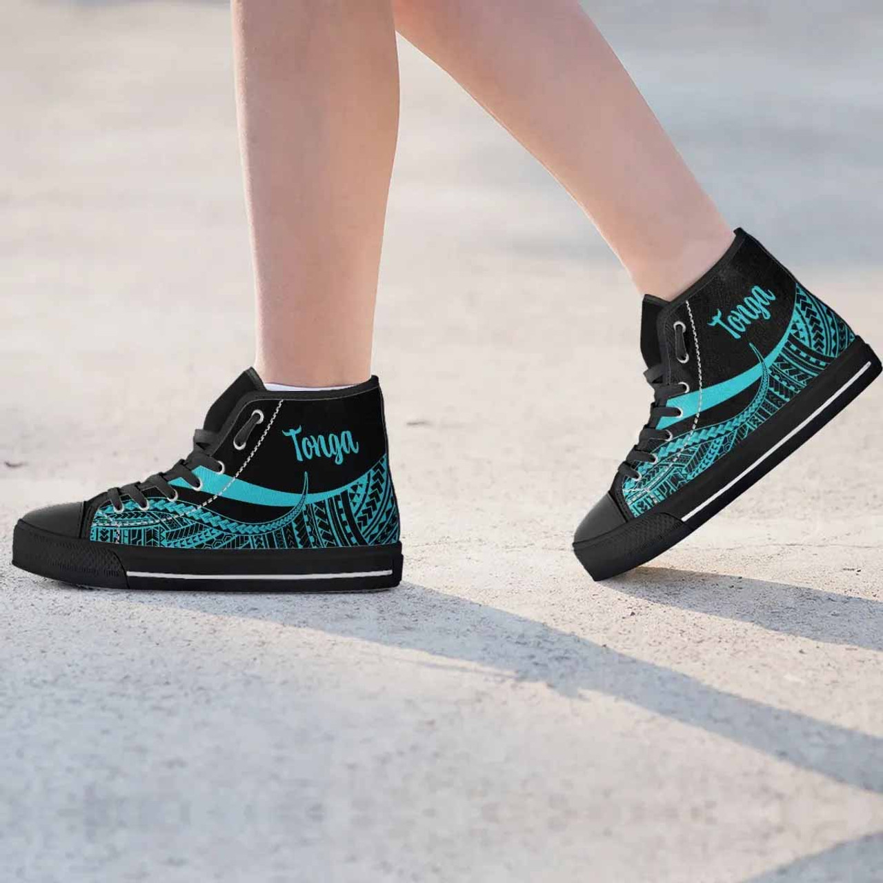 Tonga High Top Shoes Turquoise - Polynesian Tentacle Tribal Pattern 2