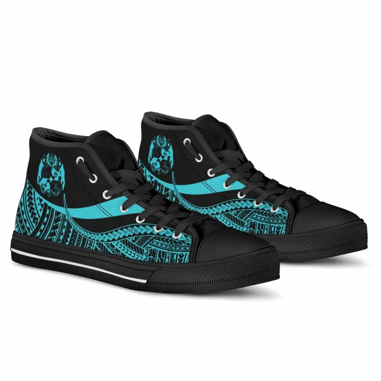 Tonga High Top Shoes Turquoise - Polynesian Tentacle Tribal Pattern 3