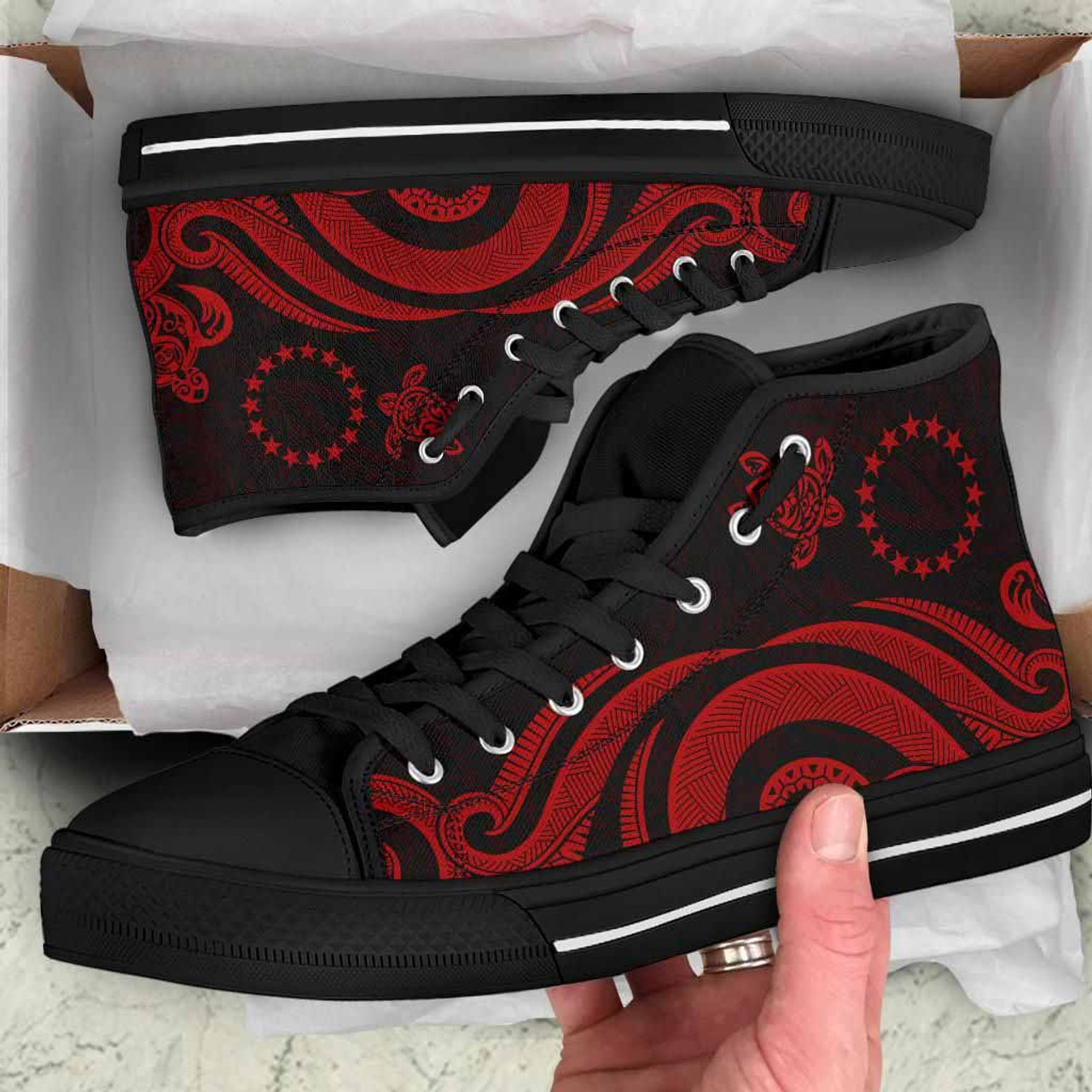 Cook Islands High Top Canvas Shoes - Red Tentacle Turtle 5
