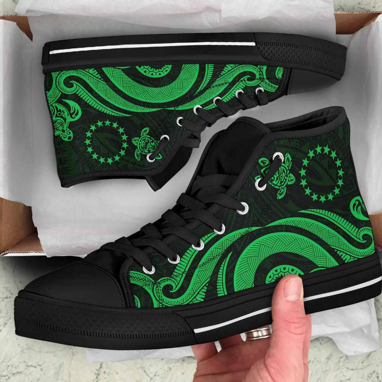 Cook Islands High Top Canvas Shoes - Green Tentacle Turtle 5