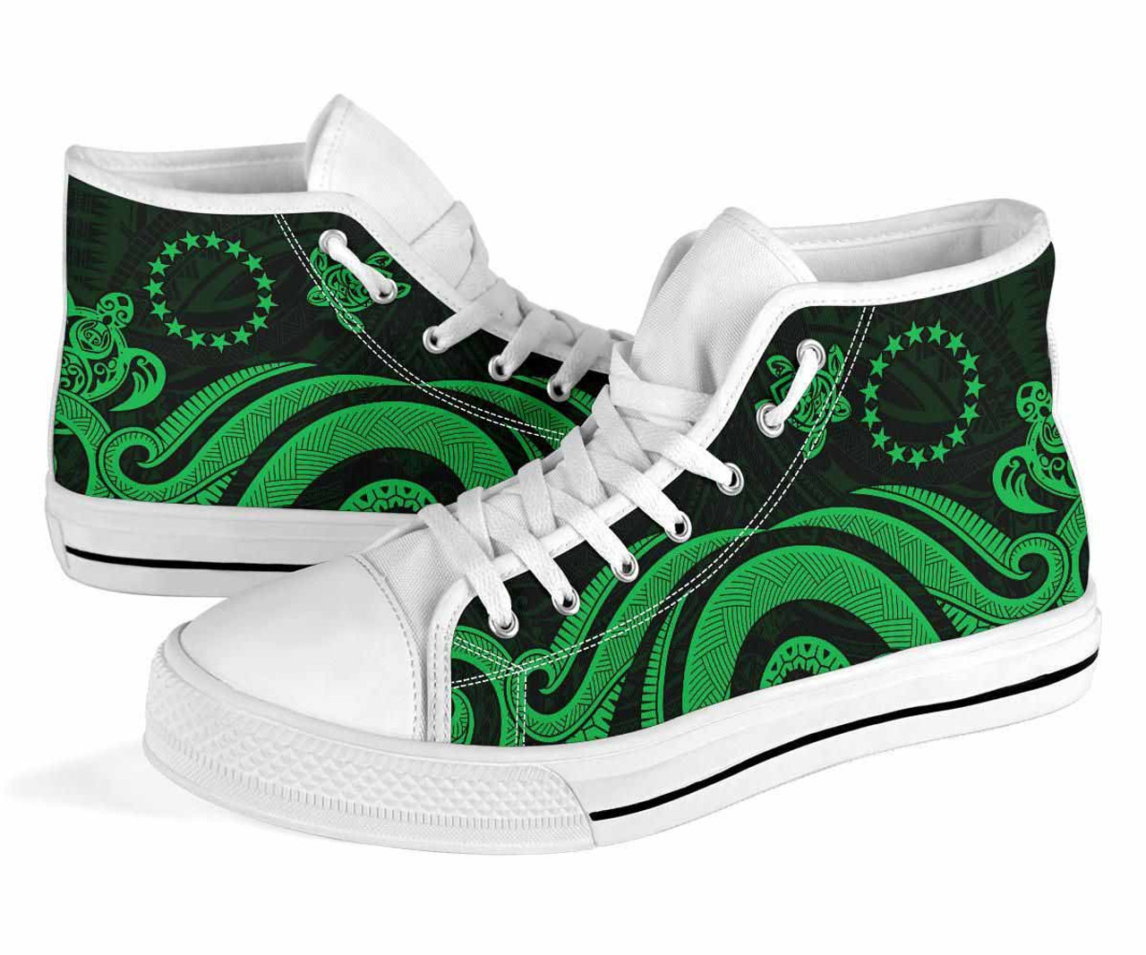 Cook Islands High Top Canvas Shoes - Green Tentacle Turtle 8