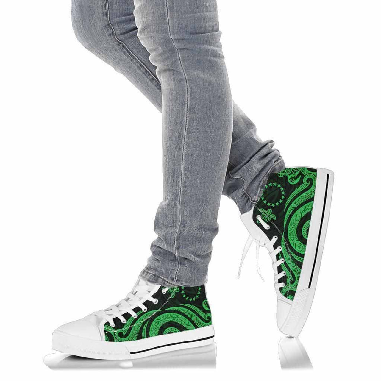 Cook Islands High Top Canvas Shoes - Green Tentacle Turtle 9