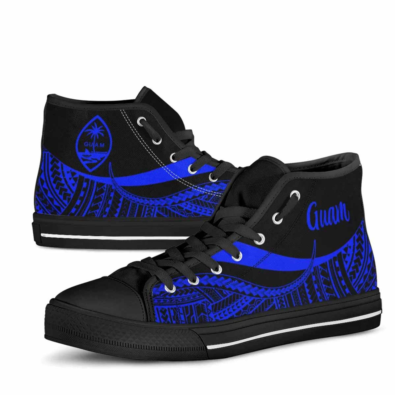 Guam High Top Shoes Blue - Polynesian Tentacle Tribal Pattern 4