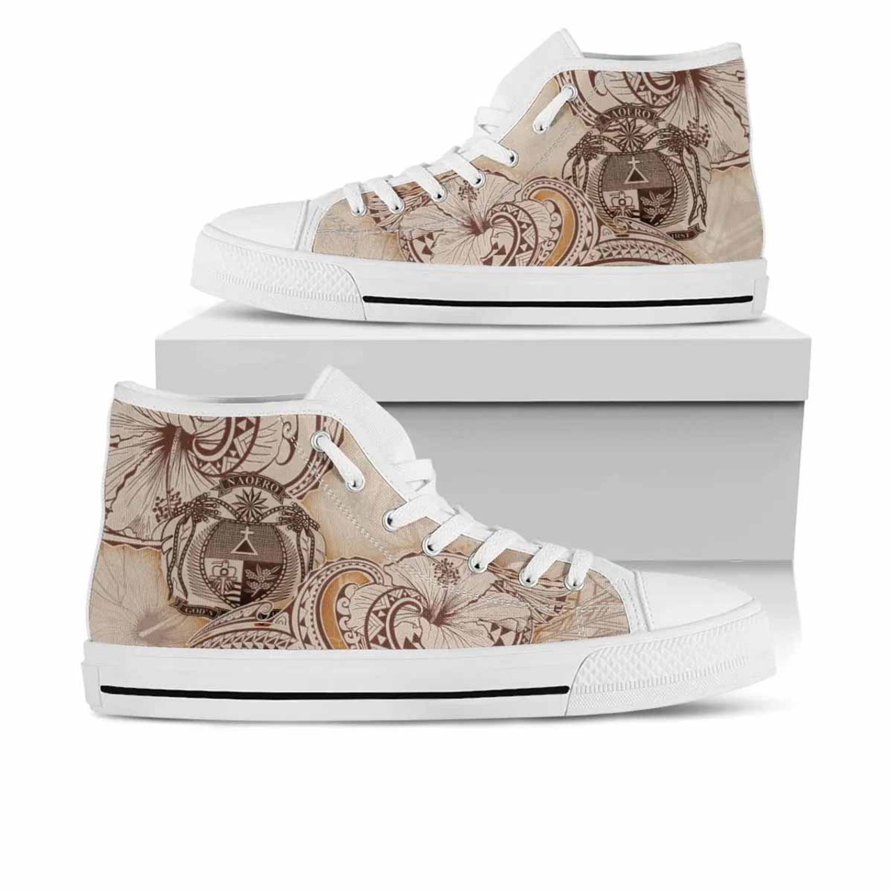 Nauru High Top Shoes - Hibiscus Flowers Vintage Style 4