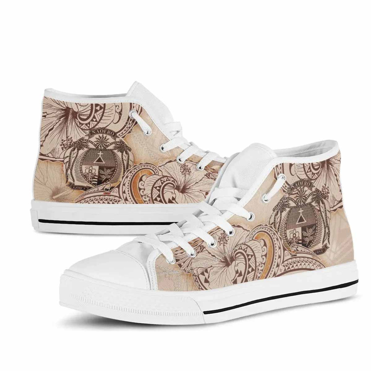 Nauru High Top Shoes - Hibiscus Flowers Vintage Style 8