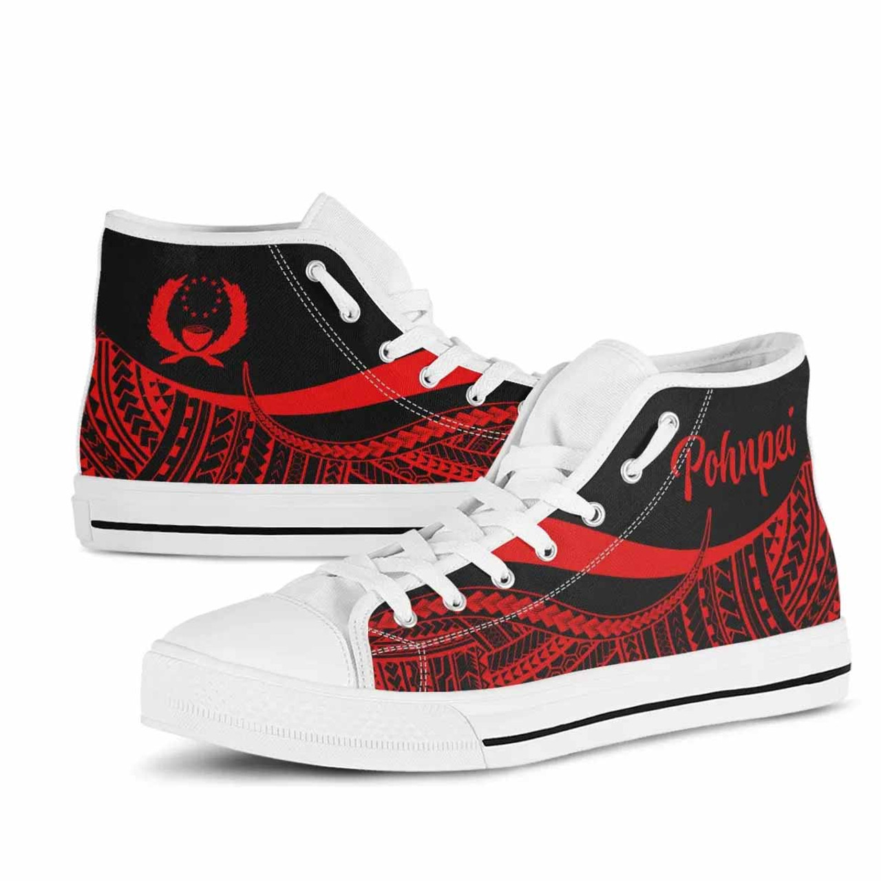 Pohnpei High Top Shoes Red - Polynesian Tentacle Tribal Pattern 8