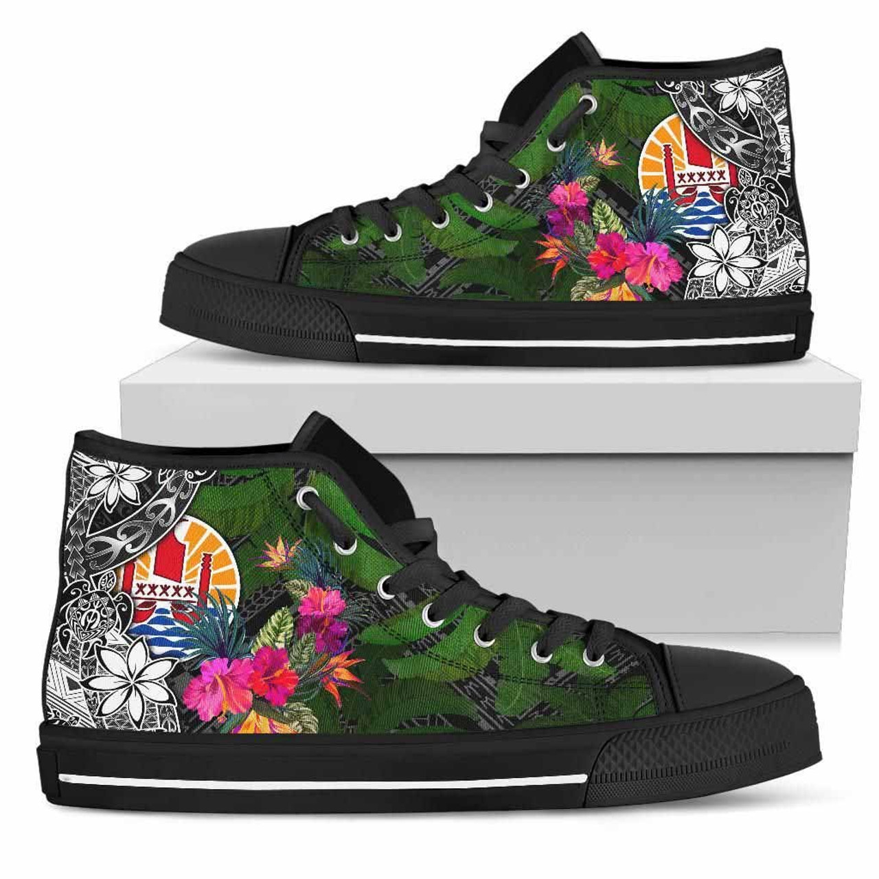 Tahiti High Top Shoes - Turtle Plumeria Banana Leaf 1