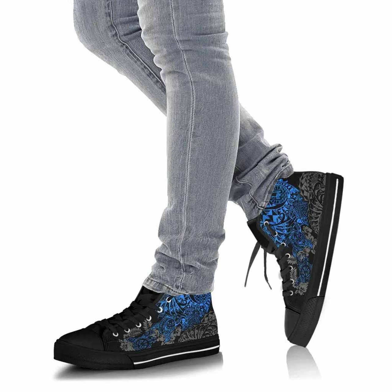 Tahiti Polynesian High Top Shoes - Blue Turtle Hibiscus Flowing 4