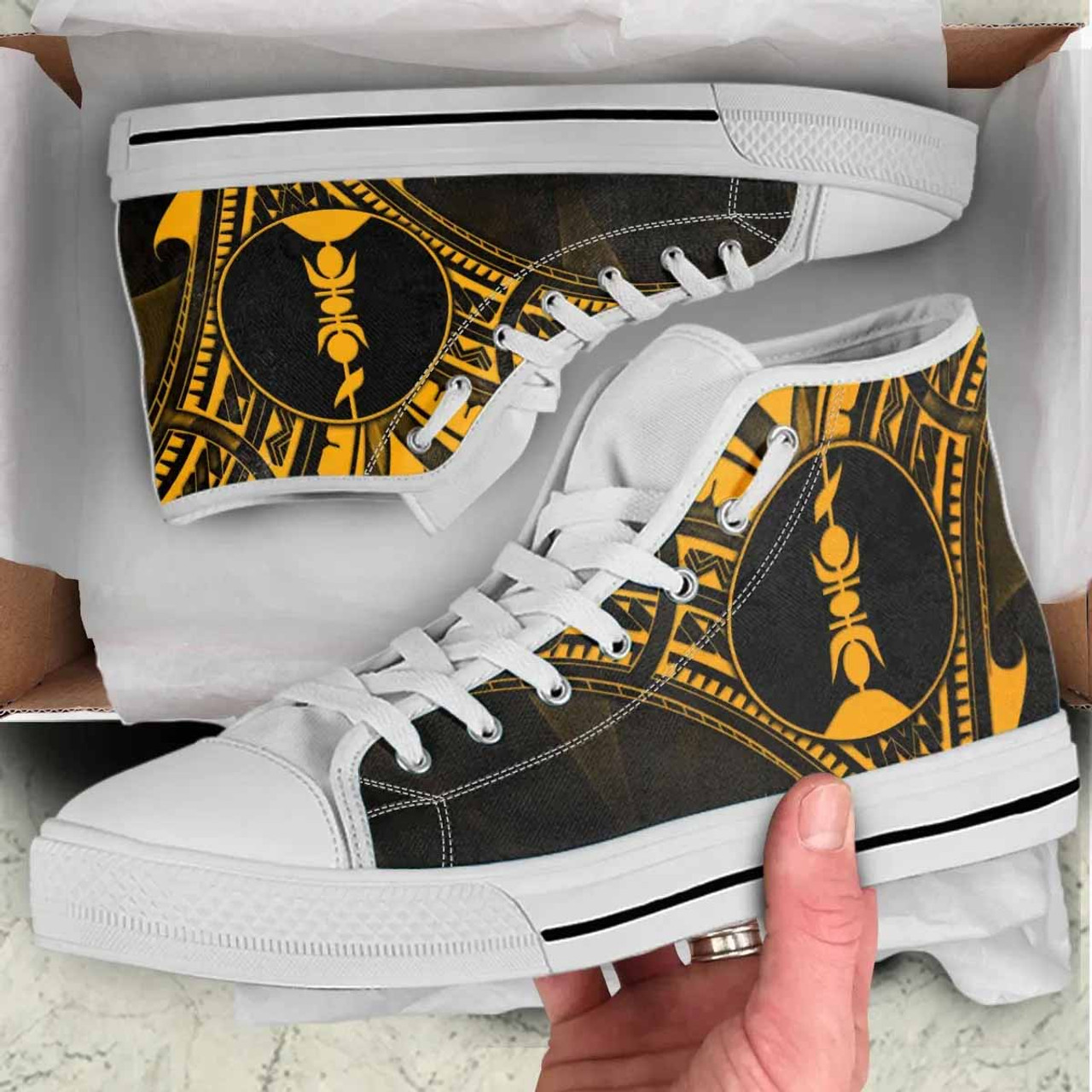 New Caledonia High Top Shoes - Cross Style Gold Color 7