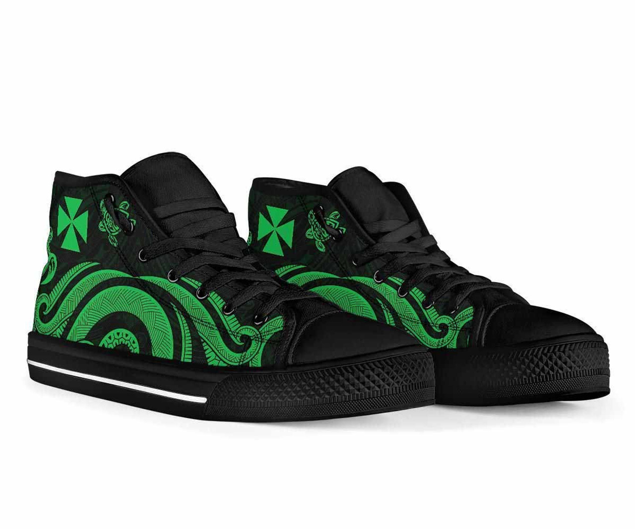 Wallis and Futuna High Canvas Top Shoes - Green Tentacle Turtle 2