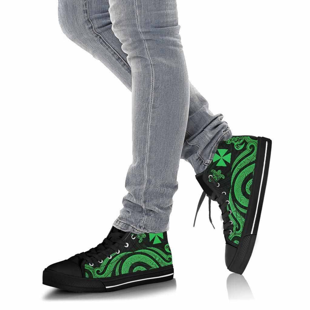Wallis and Futuna High Canvas Top Shoes - Green Tentacle Turtle 4