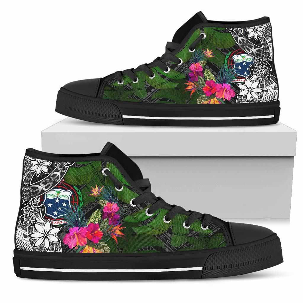 Samoa High Top Shoes - Turtle Plumeria Banana Leaf 1