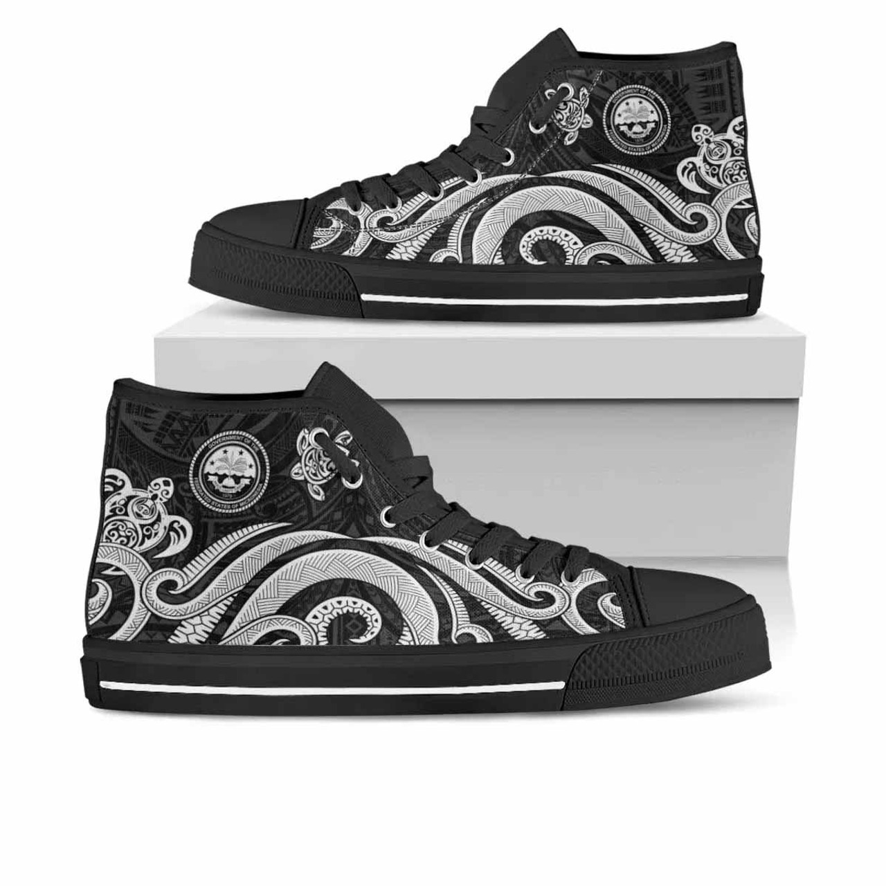 Federated States of Micronesia High Top Shoes - White Tentacle Turtle 1