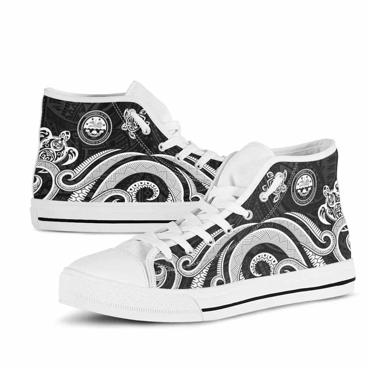 Federated States of Micronesia High Top Shoes - White Tentacle Turtle 10