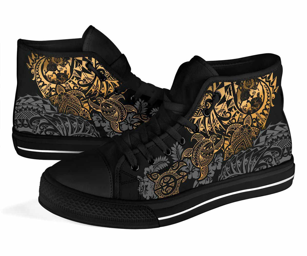 Tonga Polynesian High Top Shoes - Gold Turtle Flowing 3