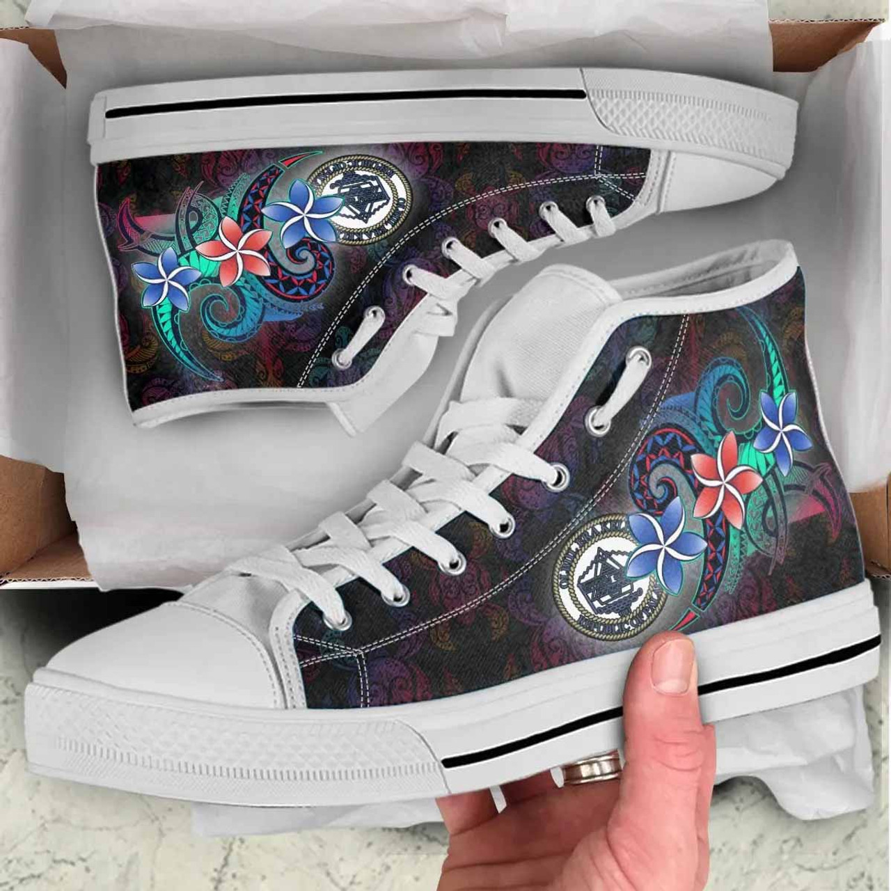 Palau High Top Shoes - Plumeria Flowers Style 7