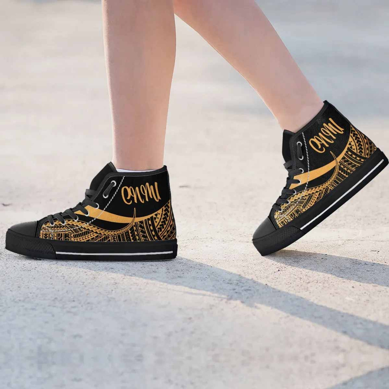 Northern Mariana Islands High Top Shoes Gold - Polynesian Tentacle Tribal Pattern 2