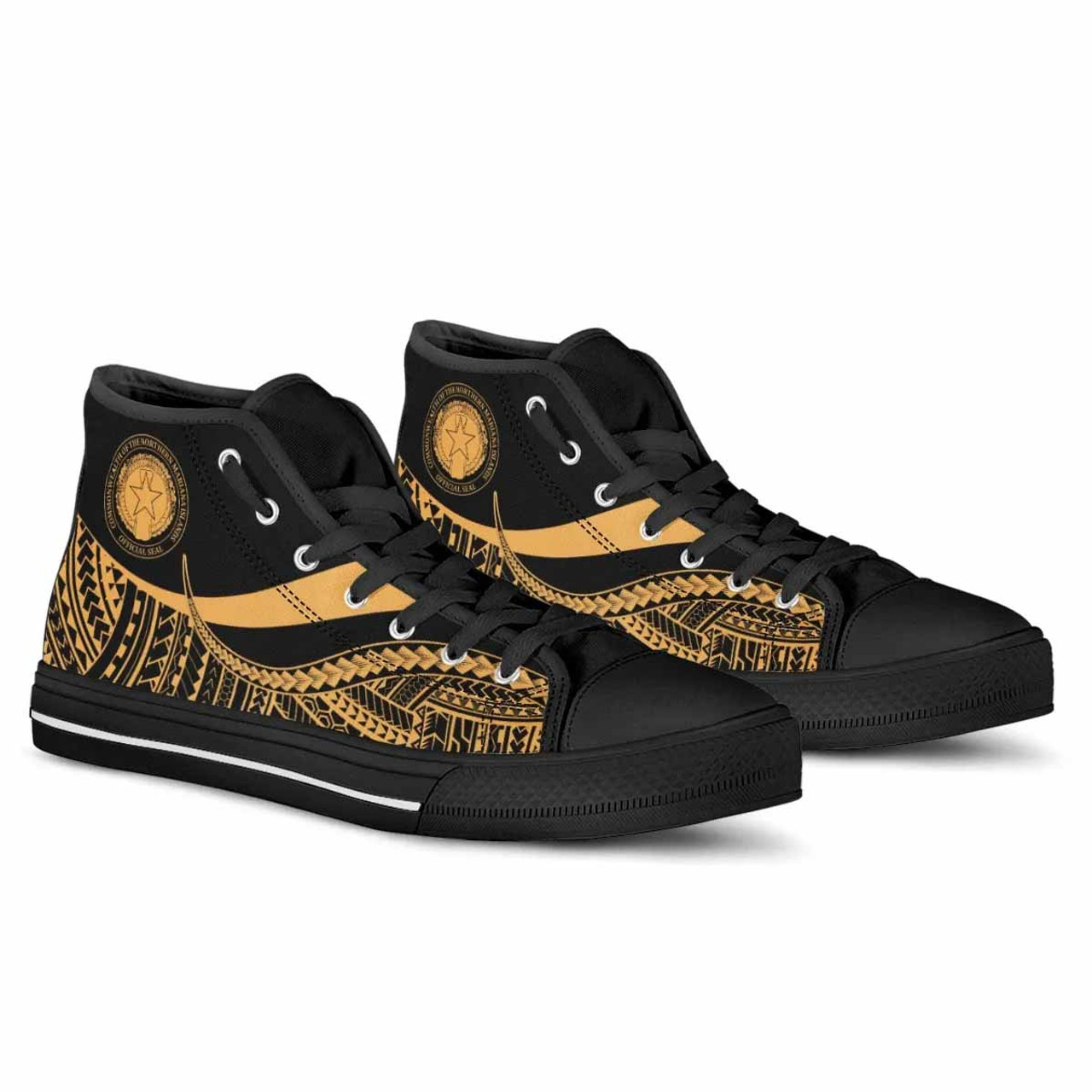Northern Mariana Islands High Top Shoes Gold - Polynesian Tentacle Tribal Pattern 3