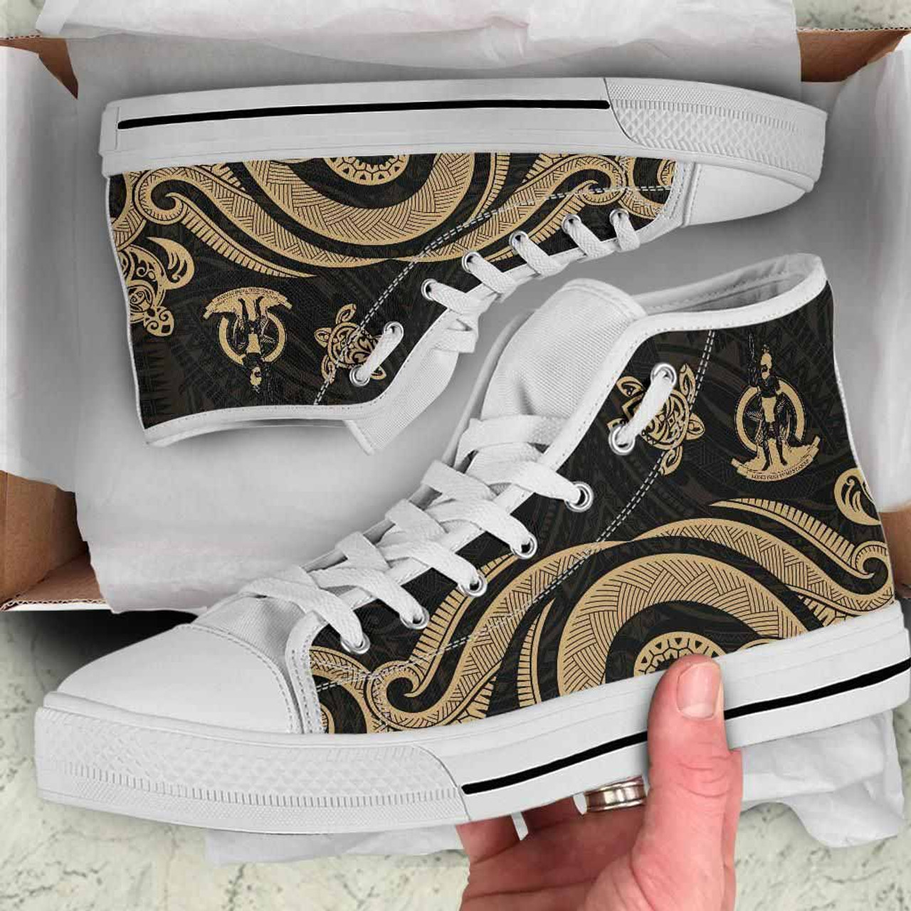 Vanuatu High Top Canvas Shoes - Gold Tentacle Turtle 10