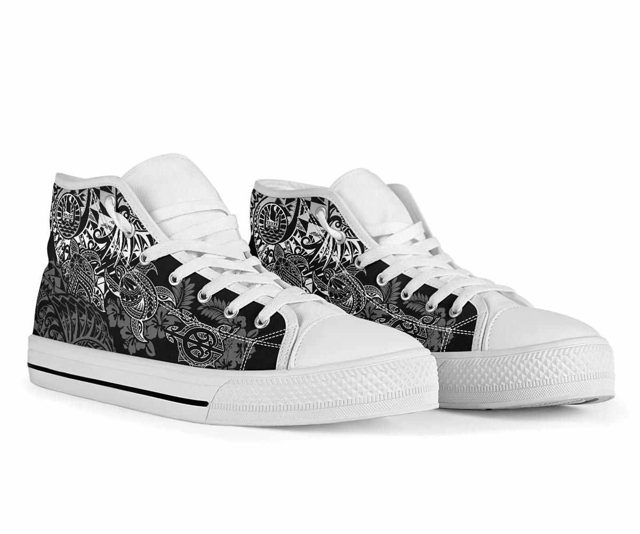 Tahiti Polynesian High Top Shoes - White Turtle Hibiscus Flowing 7