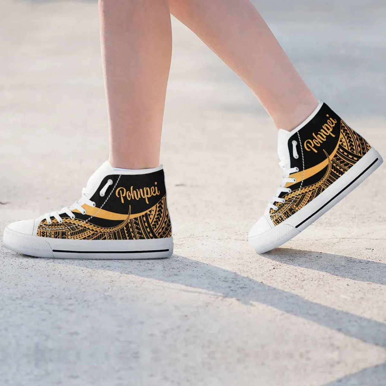 Pohnpei High Top Shoes Gold - Polynesian Tentacle Tribal Pattern 7