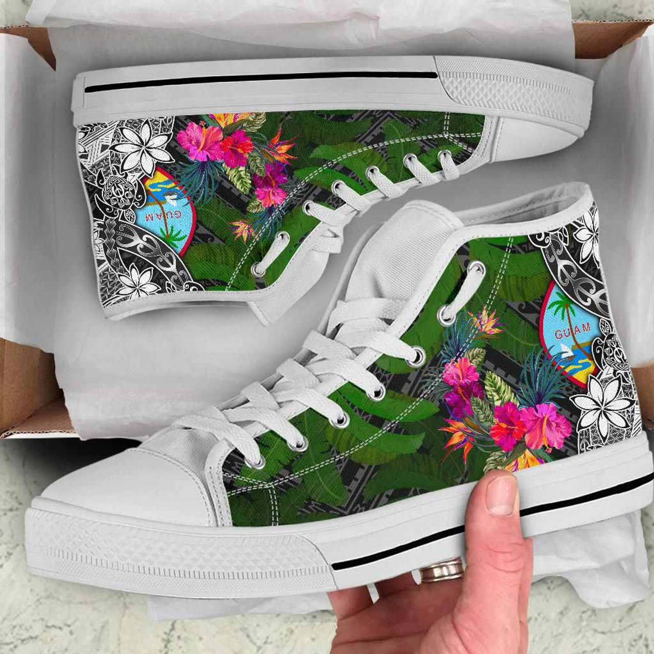 Guam High Top Shoes - Turtle Plumeria Banana Leaf 10