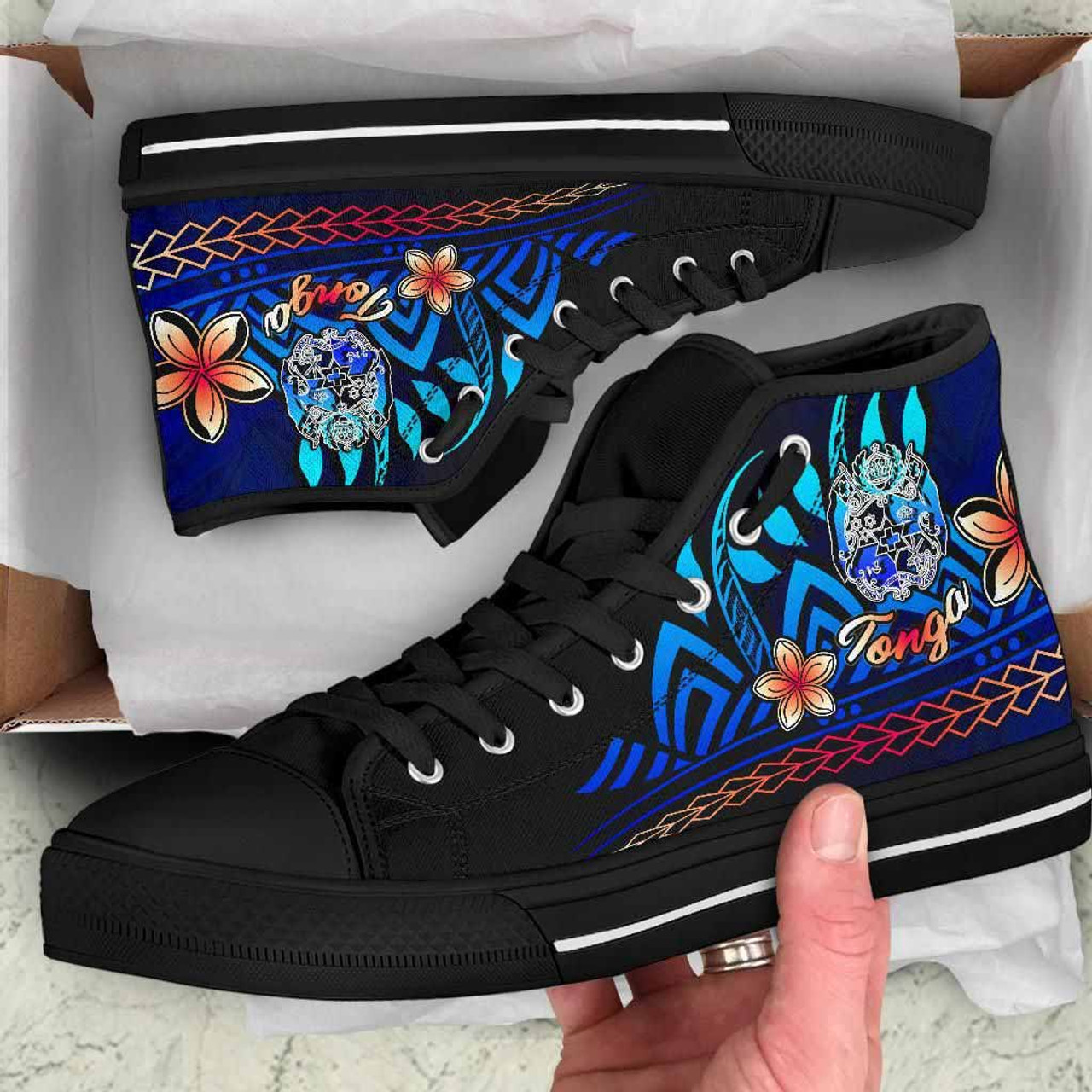 Tonga High Top Shoes Blue - Vintage Tribal Mountain 3