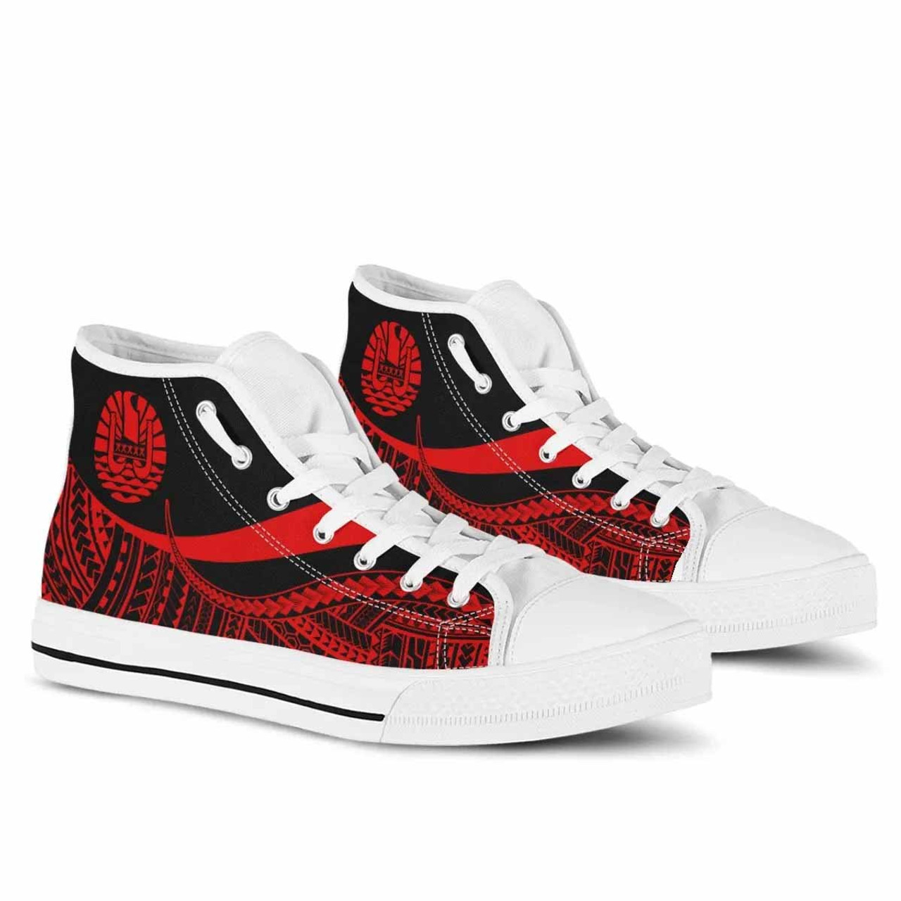 Tahiti High Top Shoes Red - Polynesian Tentacle Tribal Pattern 6