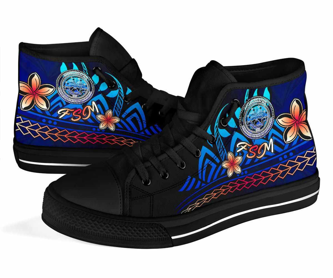 Federated States of Micronesia High Top Shoes Blue - Vintage Tribal Mountain 3
