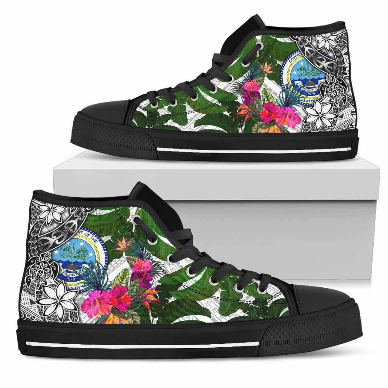 Federated States of Micronesia High Top Shoes White - Turtle Plumeria Banana Leaf 1