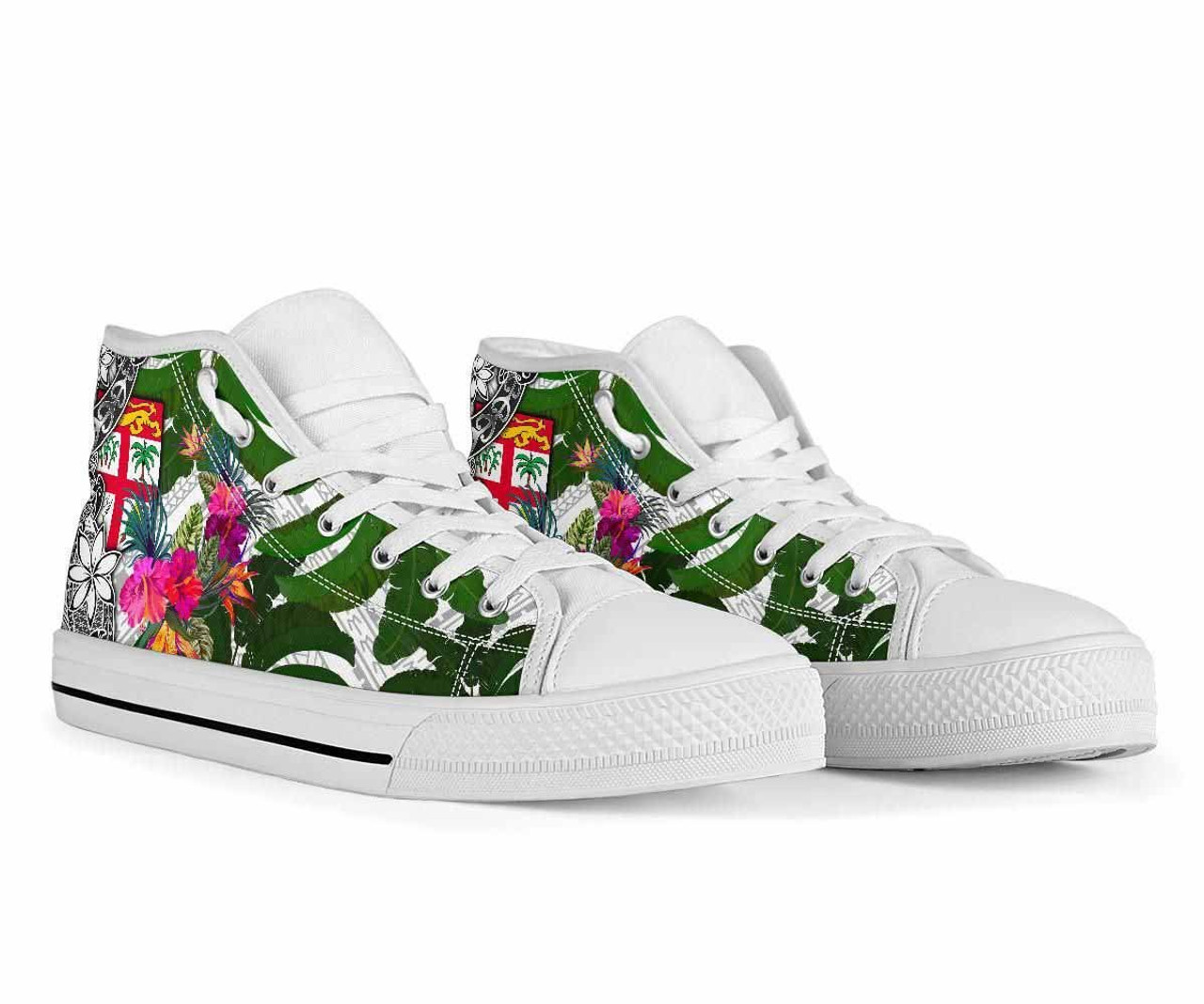 Fiji High Top Shoes White - Turtle Plumeria Banana Leaf 7