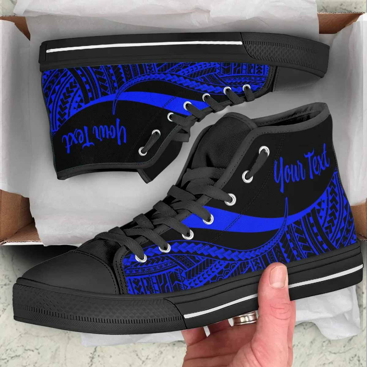 Federated States of Micronesia Custom Personalised High Top Shoes Blue - Polynesian Tentacle Tribal Pattern 1