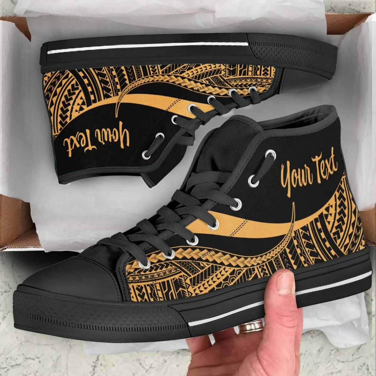 Nauru Custom Personalised High Top Shoes Gold - Polynesian Tentacle Tribal Pattern 1